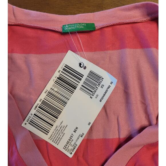 United Colors of Benetton Cotton Sleeveless V‑Neck Top Pink/Stripes, Size XS NWT - Picture 6 of 10